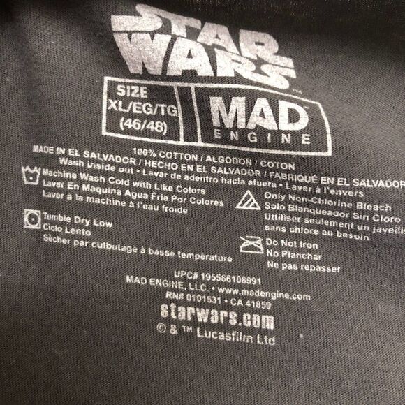 Star Wars Yoda Men's Unisex Gray Graphic T-Shirt Tee MAD Engine Size XL - Picture 5 of 7